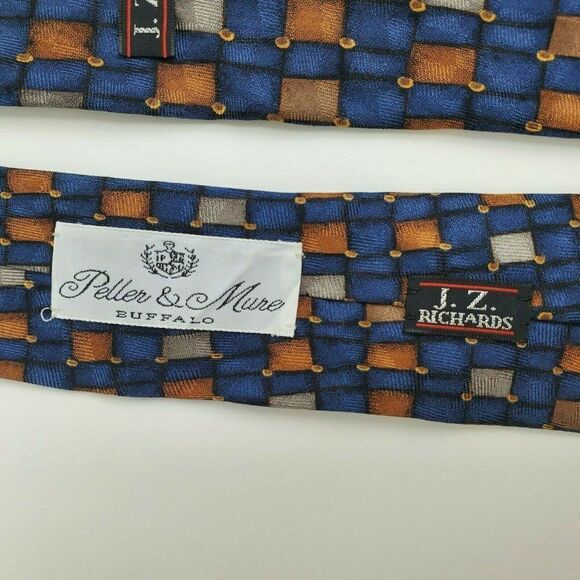 JZ Richards Blue Geometric Silk Tie 58‎ 3 7/8 - Picture 5 of 5